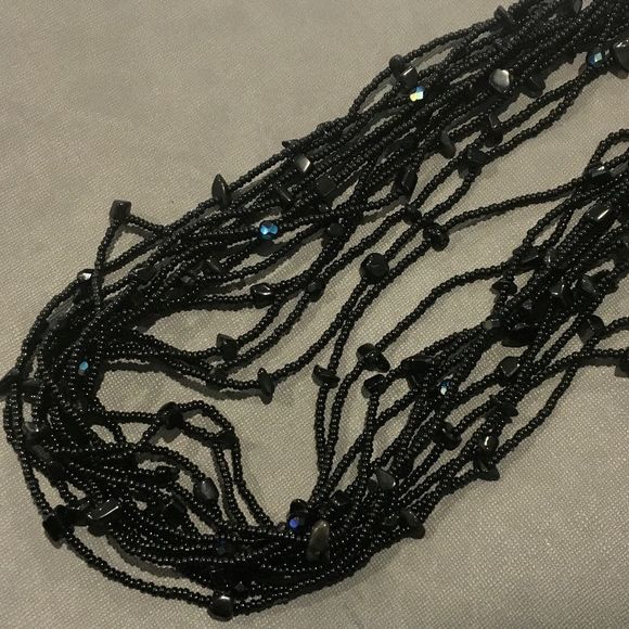 Vintage Black Onyx & Black Seed Bead Multi-Strand Necklace - Picture 6 of 15